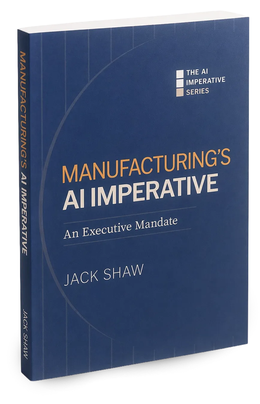 A stack of Jack Shaw's book "Manufacturing's AI Imperative"